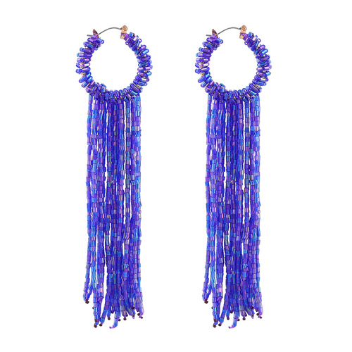 跨境时尚复古潮流玻璃管编织长款流苏耳环女欧美波西米亚民族耳饰