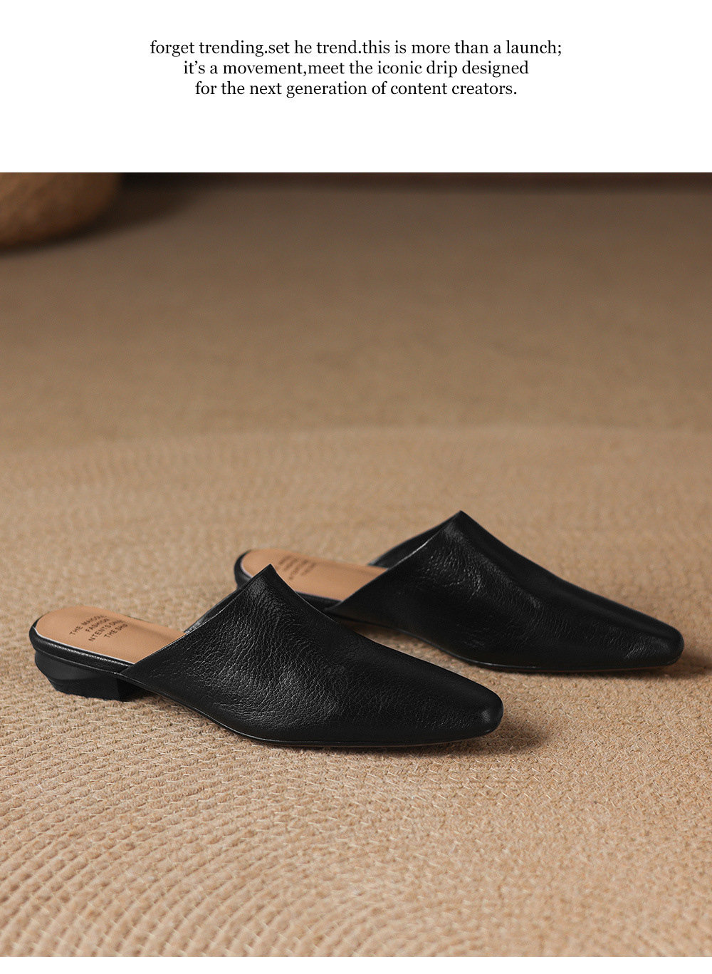 Giày mule nữ da cừu mũi vuông đế bệt — đen chi tiết 28