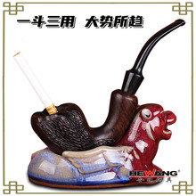 合旺烟具黑檀木佛手烟斗烟丝粗细烟三用实木烟斗弯式9MM过滤烟具