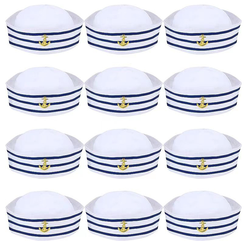 跨境亚马逊蓝条纹水手帽圆顶无檐海军帽子万圣节趣味派对节日
