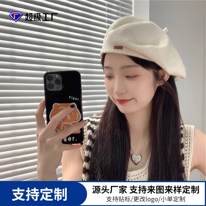 大头围毛线针织贝雷帽春秋画家帽显脸小日系薄款设计感小众网红帽