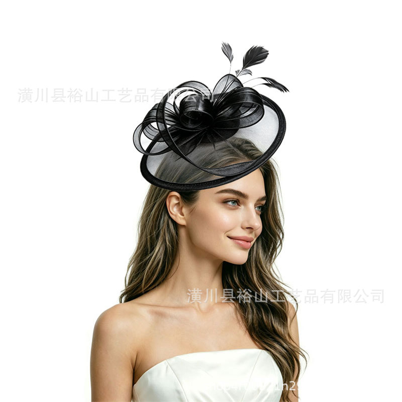 Amazon Mesh Feather Headpiece European and American Bridal Exaggerated Top Hat Hair Accessory Party Ball Horse Racing Festival Feather Top Hat