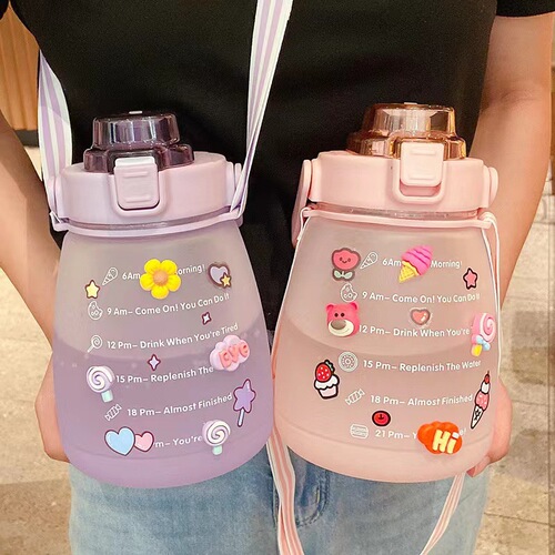 Popular sports water cup for women, summer large-capacity portable straw cup, cute big belly cup, student cross-border water bottle 