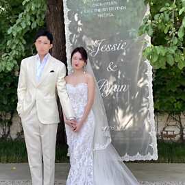 婚庆户外草坪蕾丝挂布名字挂纱结婚迎宾牌蕾丝花边挂布纱装饰