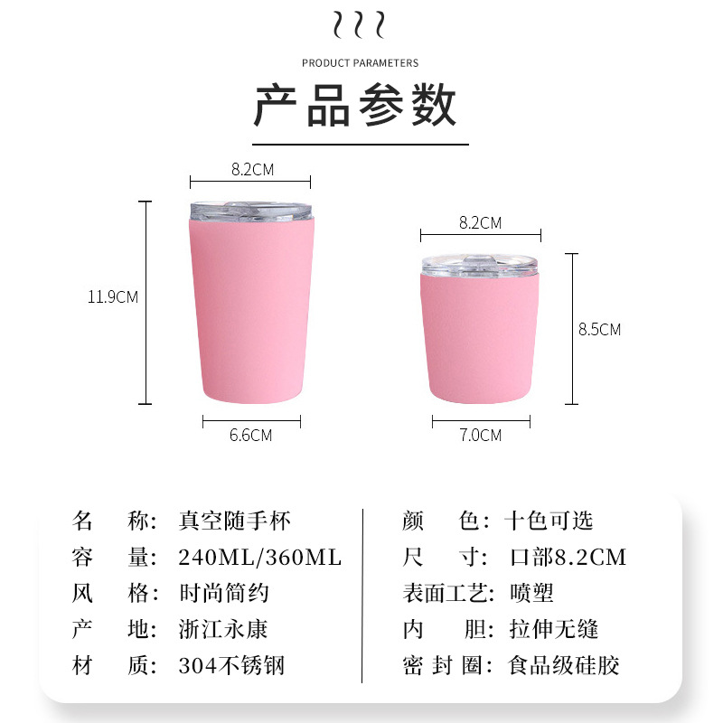 Taza de café de acero inoxidable 12oz/8oz, doble capa aislada, con tapa, taza de leche o viaje, venta directa de fábrica