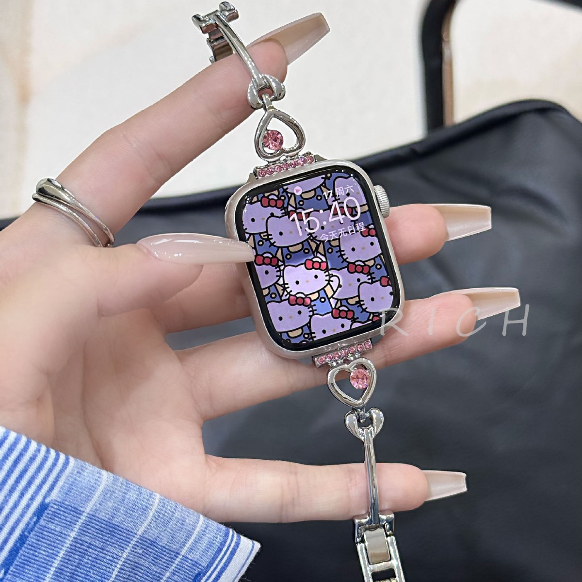 Suitable for Applewatch Apple Watch S10 Strap S98765Se Female Ins Niche Heart Diamond Color Diamond Summer