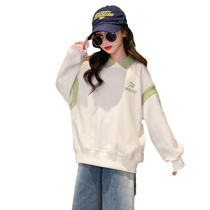 Children's clothing girls in 2024 new item, Zhongda fashionable baseball jacket, autumn children's Polo collar_voghion.com