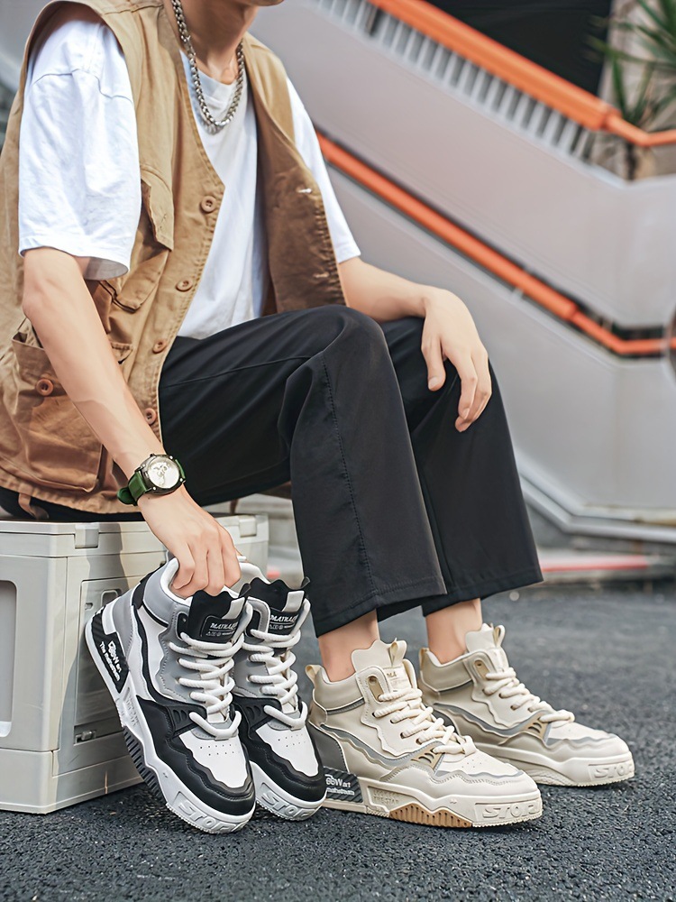 Herren High Top Retro Sneaker Mit Chunky Sohle Freizeitschuhe_voghion.com