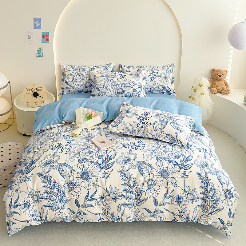 A類母子級ins小清新純綿磨毛四点セット肌シーツ水洗綿布団カバー寮三点セット