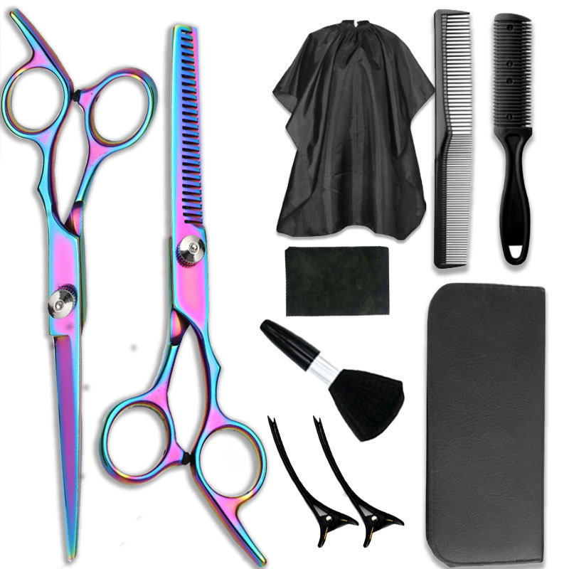 Tijeras de peluquería de acero inoxidable, juego de tijeras de peluquería de oro negro de 6 pulgadas, tijeras planas, tijeras de adelgazamiento, tijeras de corte