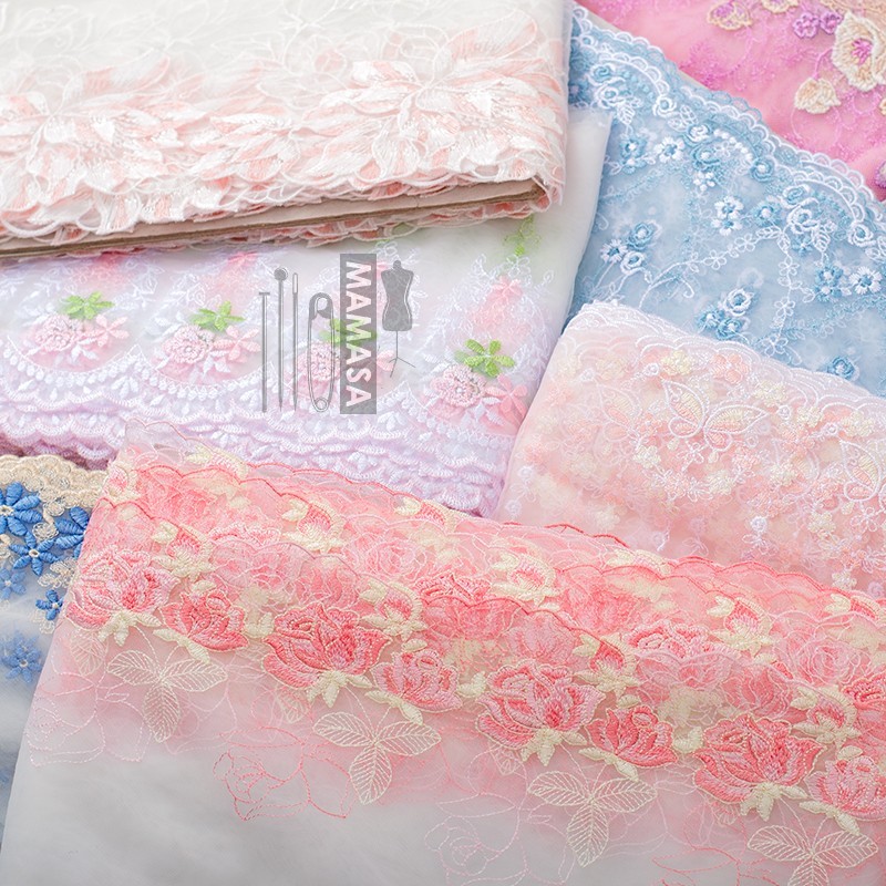 Y7工厂彩色色线刺绣网纱蕾丝花边 DIY手工服装娃娃发饰辅料工艺品|undefined