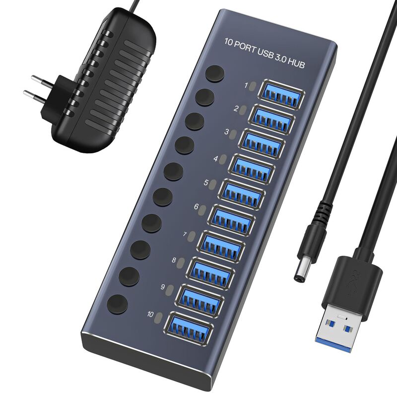 10-port USB3.0 hub 10-port HUB docking station with independent switch 12V power supply charging USB splitter