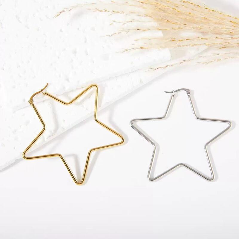 316L Stainless Titanium Steel Five-pointed Star Star Coil Earrings Fashion Hollow Geometric Big Ear Ring Women Earrings Earrings Earrings Earrings Batch
