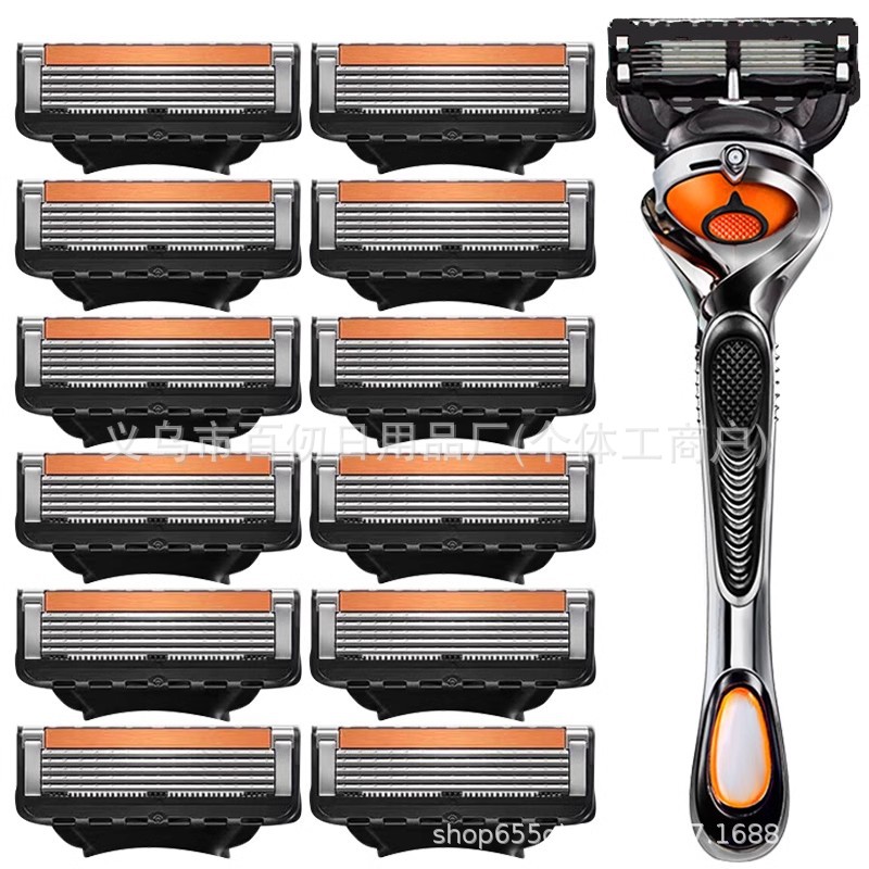 Manual Razor with 5-Layer Stainless Steel Blades, Cross-Border Special Anti-Scratch Blade Head, Men's Razor Holder