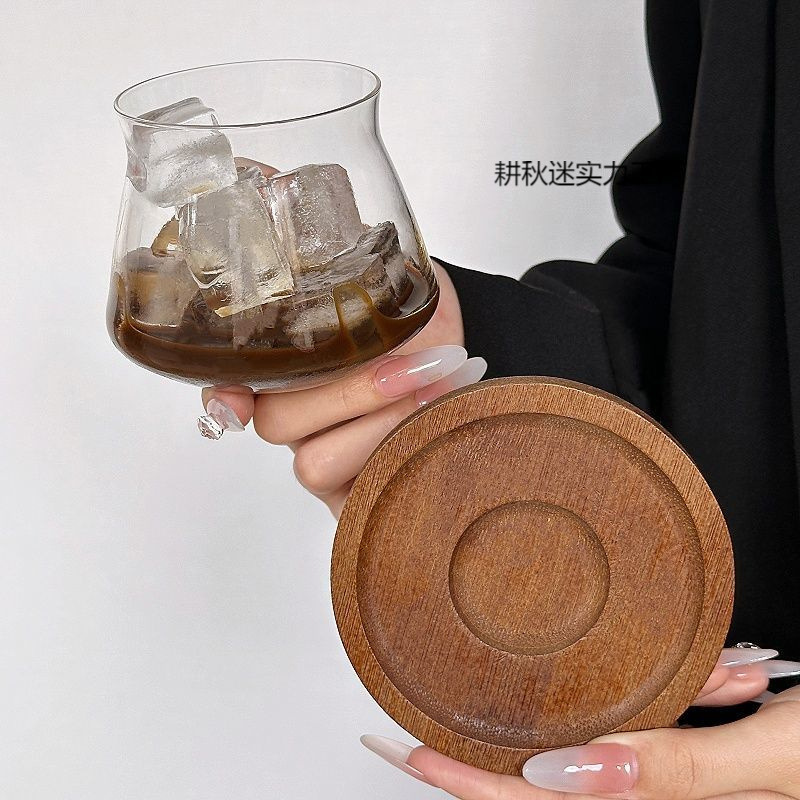 レトロコーヒーショップ透明ガラスラテカップフリップコールドブリューカップアイスアメリカンコーヒーカップドリンクカップコールドドリンク|undefined