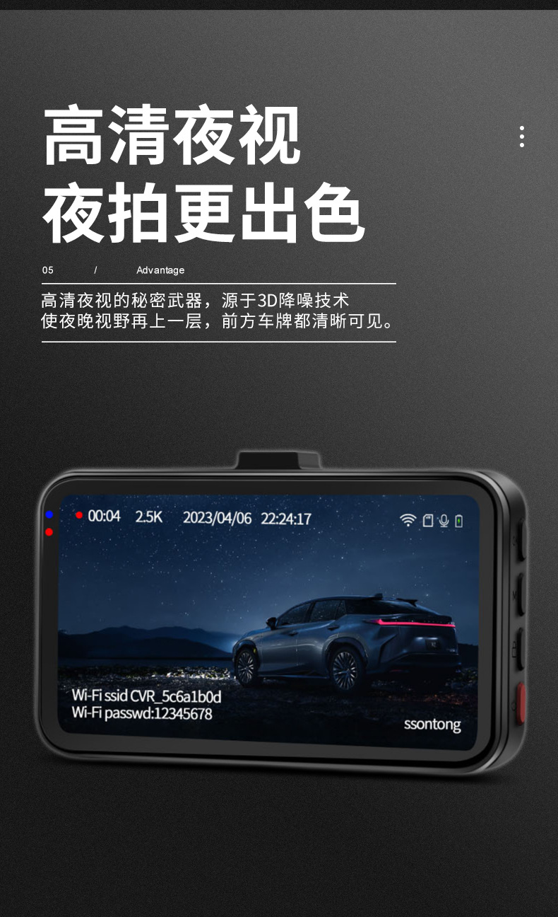 Cross-Border Hd Driving Recorder Single Lens Night Vision Dual Recording Wifi1440P Car Monitoring Recorder Wholesale