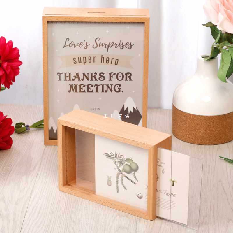 ✅ Wooden Specimen Piggy Bank Photo Frame Solid Wood Desktop Kidsren's Photo Display Table Photo Frame Photo Frame 3 5 7 8