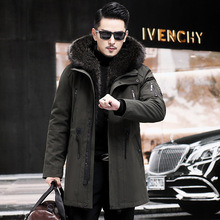 男士派克服外套美洲貉兔毛内胆中长款皮草加厚大衣真皮皮衣男