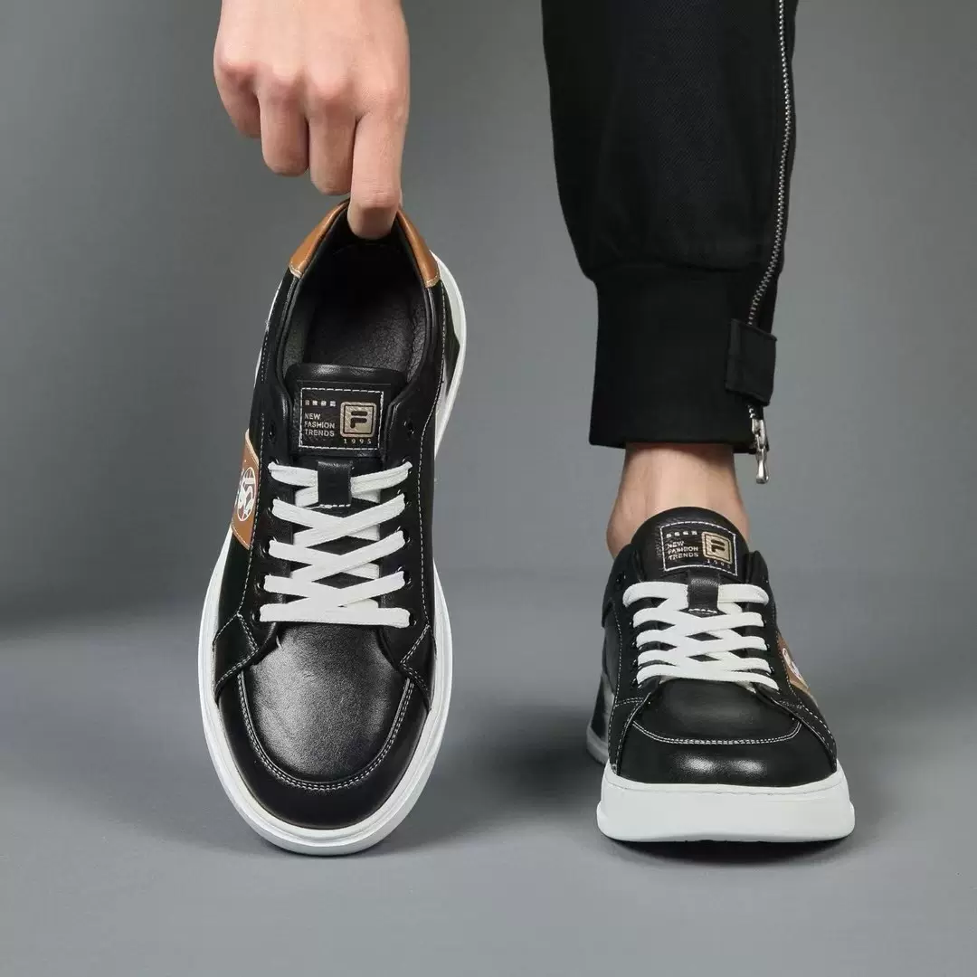 男士头层牛皮潮流百搭休闲小白鞋增高