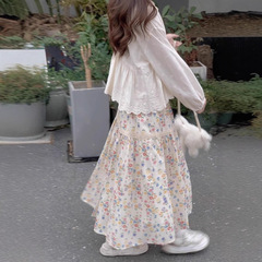 夏の韓国風花柄スカートレーストップスーツ女性のための甘い森スタイルツーピース妖精スカート
