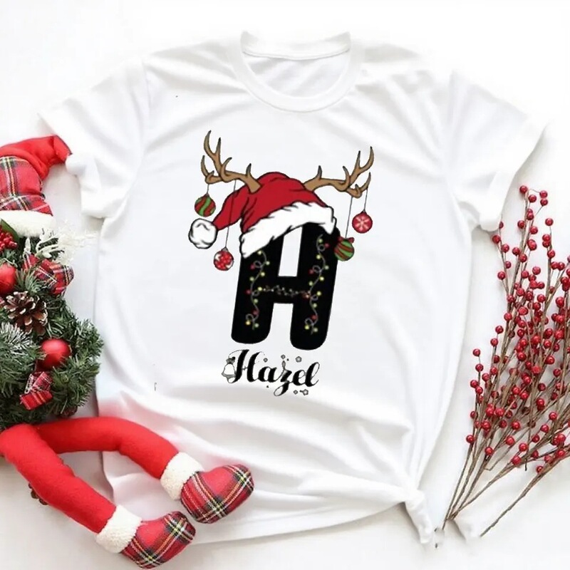 Family Christmas Name Shirt Family Christmas Shirt with Letters Personalized Christmas Family T-Shirt Shu