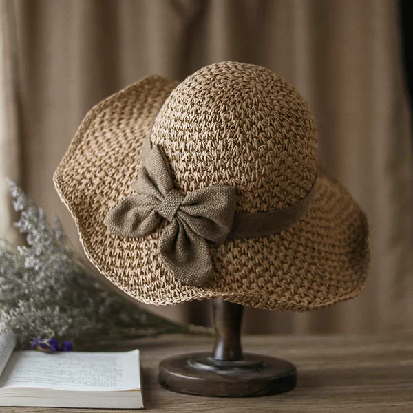 Cross-Border Woven Women's Summer Handmade Straw Hat Versatile Foldable Large Brim Sun Protection Casual Dome Sun Hat for Women