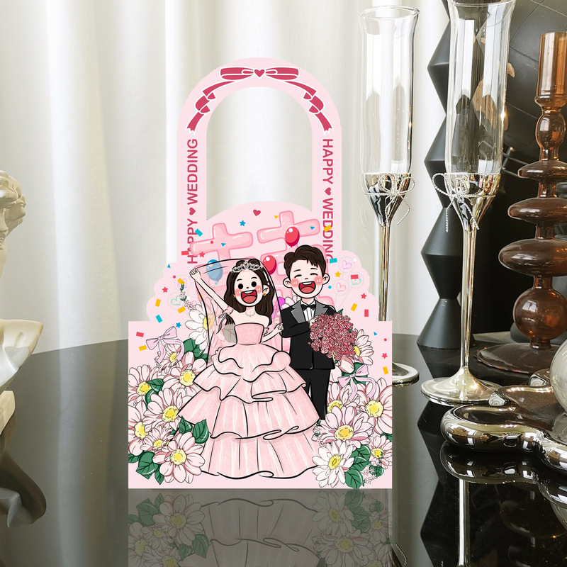 ネット赤手描き喜糖箱喜糖袋かわいい手描きイラスト婚約結婚領収書糖果箱手提げテーブル糖箱|undefined