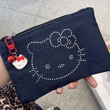 镶钻KT猫化妆包女新款百元大钞零钱包初高中学生笔袋户口本收纳包