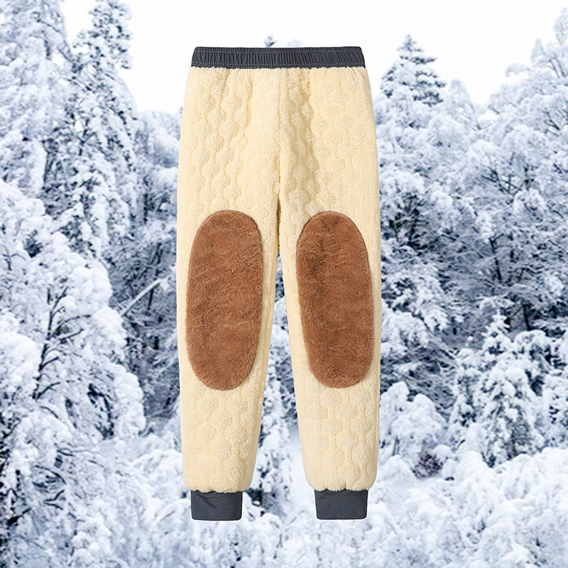 L-7XL New Cross-Border Winter Men's Fleece-Lined Thickened Rabbit Fur Knee Pads Warm Cotton Pants, Versatile and Comfortable Lambswool