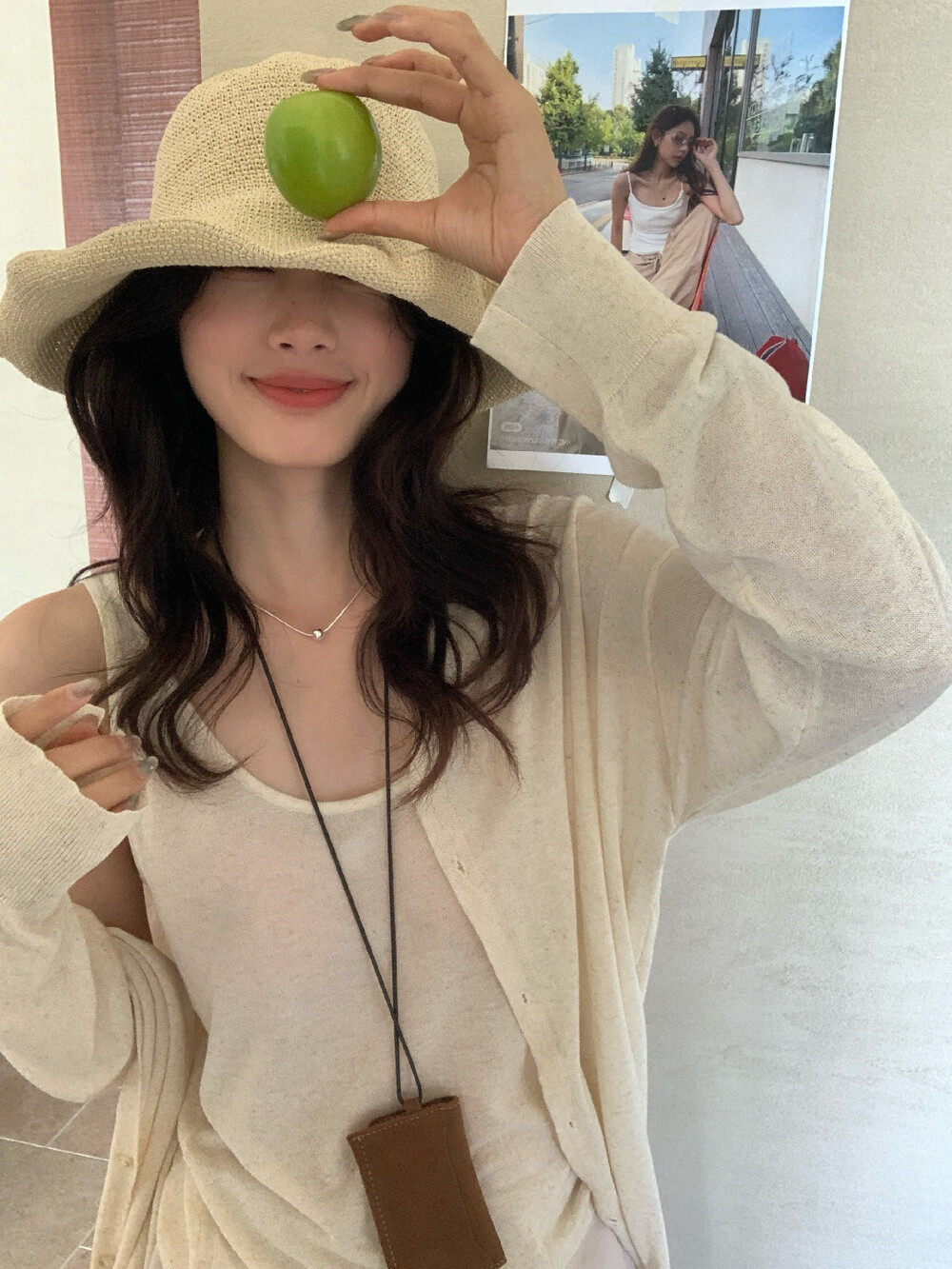Bộ cardigan len phối áo hai dây nữ phong cách lười biếng mùa hè — yến mạch chi tiết 9
