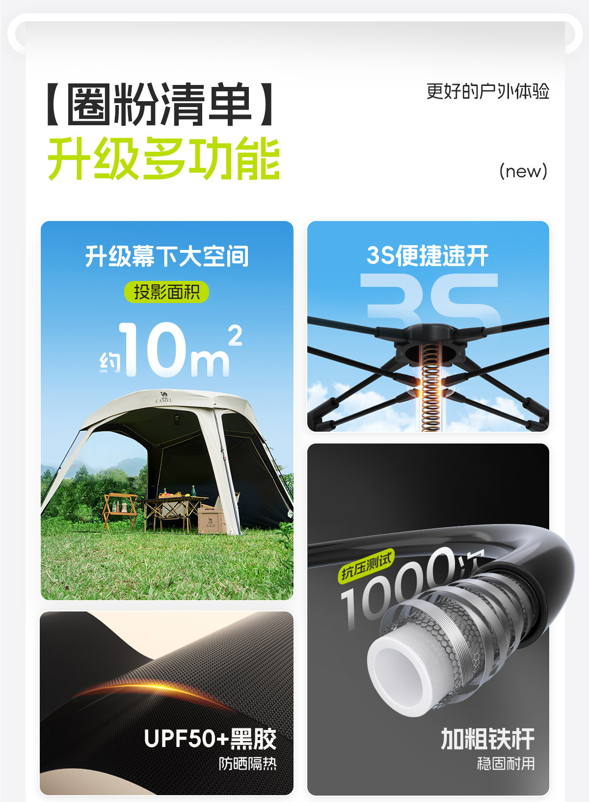 Camel 2026 New Model Black Vinyl Integrated Canopy Tent Outdoor Portable Camping Dome New Style Lazy Sunshade Tent