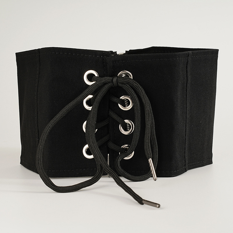 Cintura a vita sottile retrò modellante per il corpo Cintura decorativa da donna Cintura europea e americana nera extra larga con cerniera per donna_voghion.com