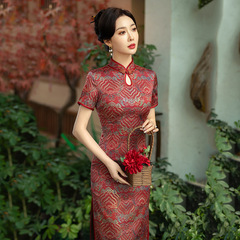 中長款國風媽媽裝中式水滴領改良旗袍2024新款夏季女復古平時可穿