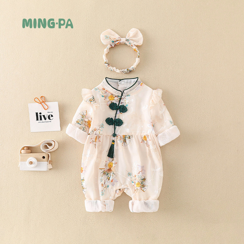 Mingclimbing ropa de bebé mono de primavera femenina bebé estilo chino primavera y otoño clase una falda vaina entrega de una pieza