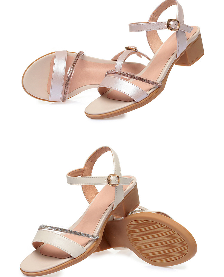 Sandal nữ hở mũi gót thấp da thật đế mềm chống trơn — màu be chi tiết 15