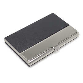 现货荔枝纹金属名片盒 不锈钢+PU皮质名片夹 可雕刻制定logo