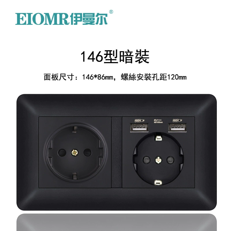 Dual European socket panel 16A, dual USB charging, multiple finishes (German/French, glass/metal)