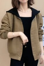 连帽拼接假两件短外套女2025春秋季新款时尚宽松洋气百搭长袖上衣