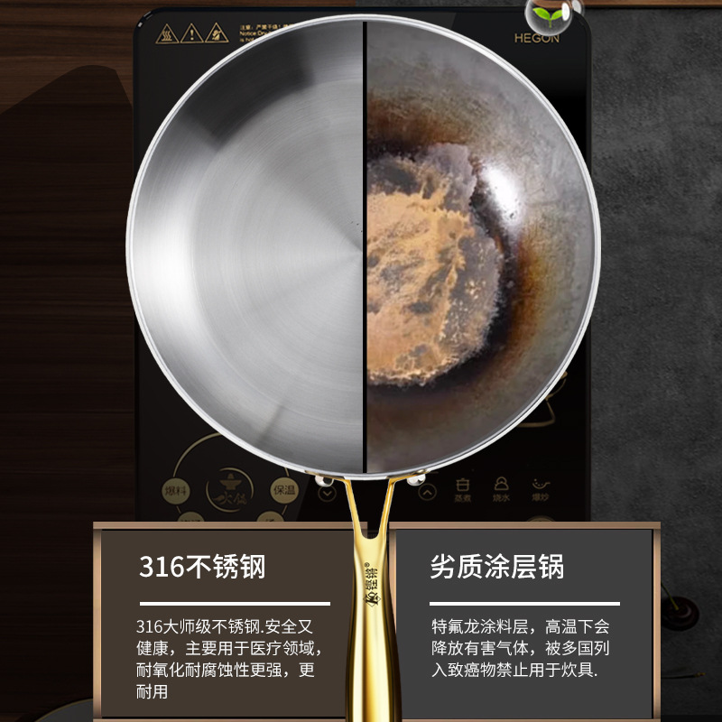 Kangqiang 316 Stainless Steel Flat Pan Non-Stick Grill Pan for Home Use, Small Size Electric Stove Dedicated Stir-Fry Pan