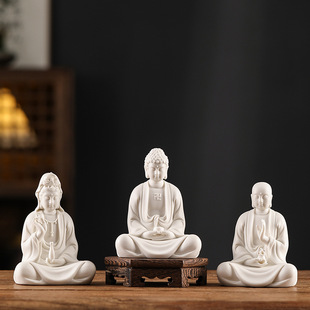 Ceramic Buddha statue Sakyamuni Buddha Ksitigarbha King Guanyin Shiru Three Holy Statues New Chinese Zen Home Furnishing Desktop Decoration