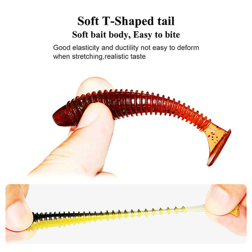 New Spiral T-Tail Dual-Color Soft Baits Set Screw T-Tail Root Sea Fishing Lead Head Hook Curved Blade Lure Soft Worm Cross-Border