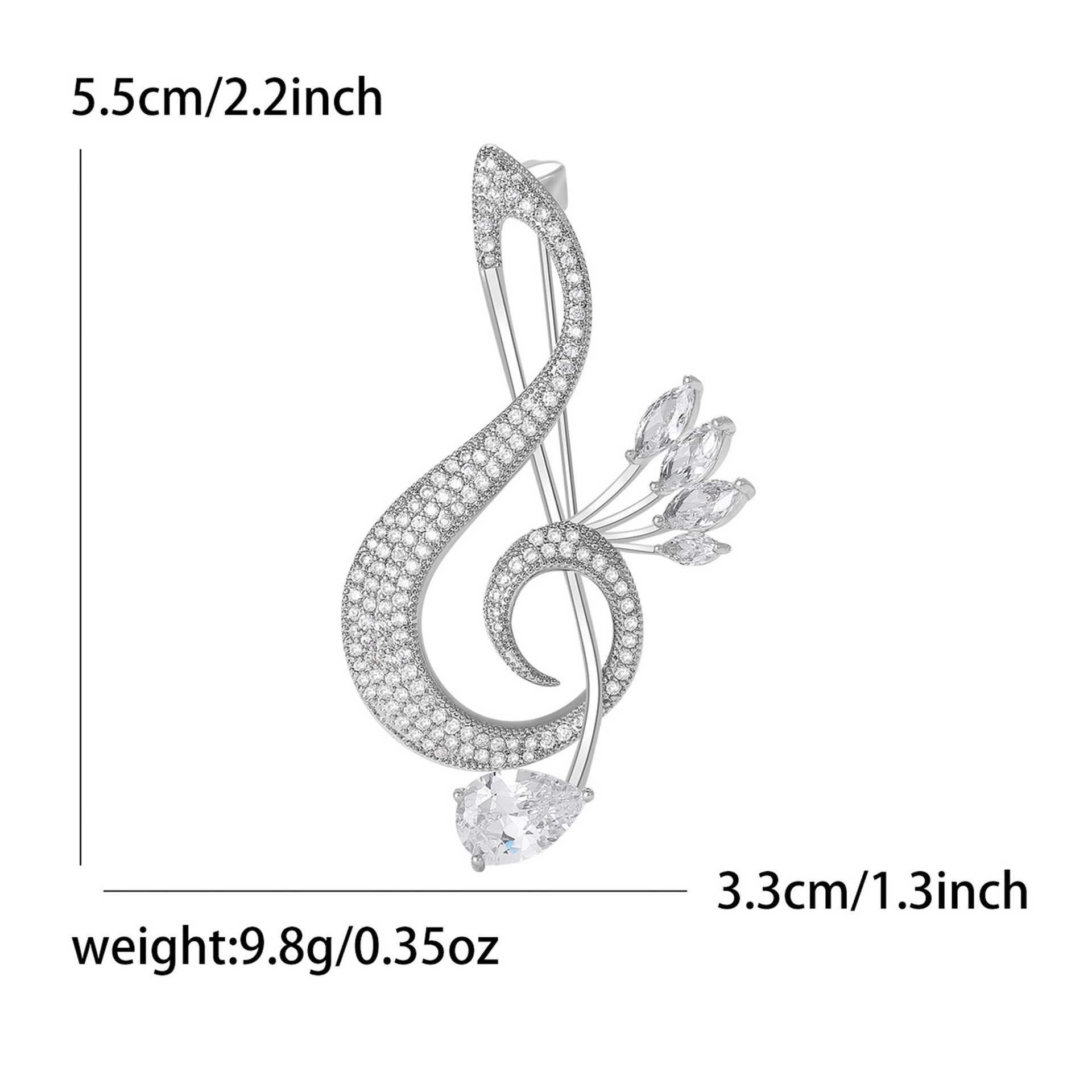 シンプルでクリエイティブな銅ジルコンノートブローチ、高級スーツアクセサリーピン、ジュエリー、ファッショナブルな襟ピン卸売