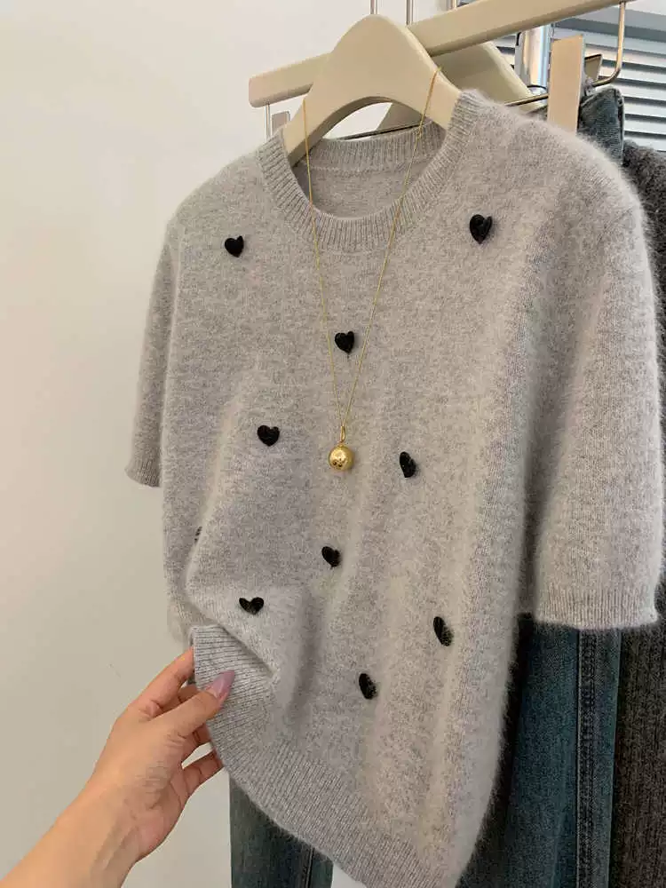 Цветной вязаный демисезонный свитер, короткая майка, Chanel стиль, с коротким рукавом