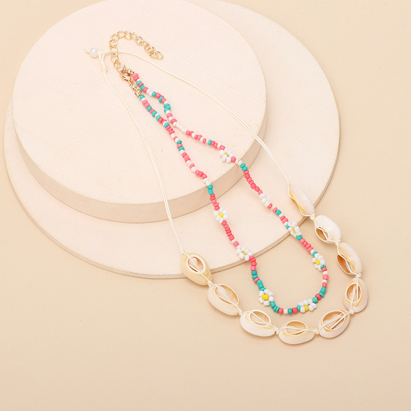 9g Weight Necklace Classification Wedding, Travel Occasion Women'S Gender Inlaid Shell Design Nihaojewelry Ethnic Style Shell Rice Beads Multi-layer Necklace Wholesale Jewelry 3