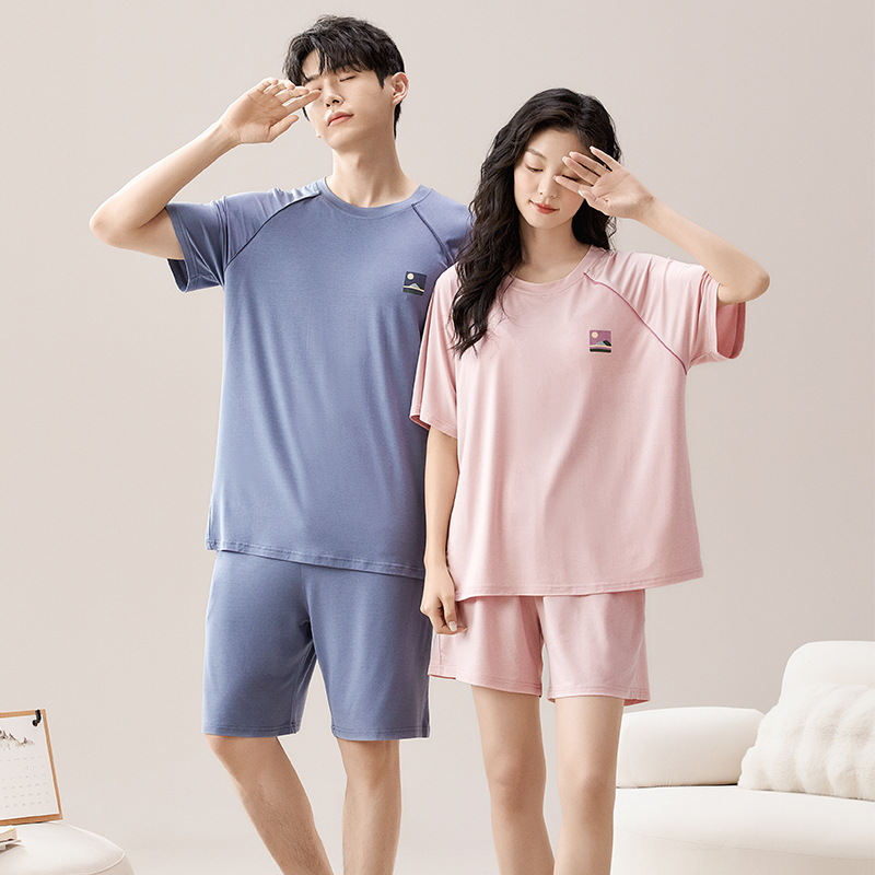 Modal Couple Pajamas Summer Short-sleeved New Style Women's Fashion Men's Ice Silk Home Clothes with Chest Pad for suit