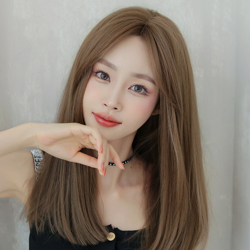 Oushuo Oushuo wholesale Korean style middle-part bangs wig for women, long hair natural face-shaping collarbone straight wig head