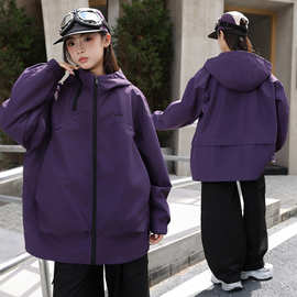 青少年外套春秋装男女童中大童大码宽松户外冲锋衣初中学生风衣