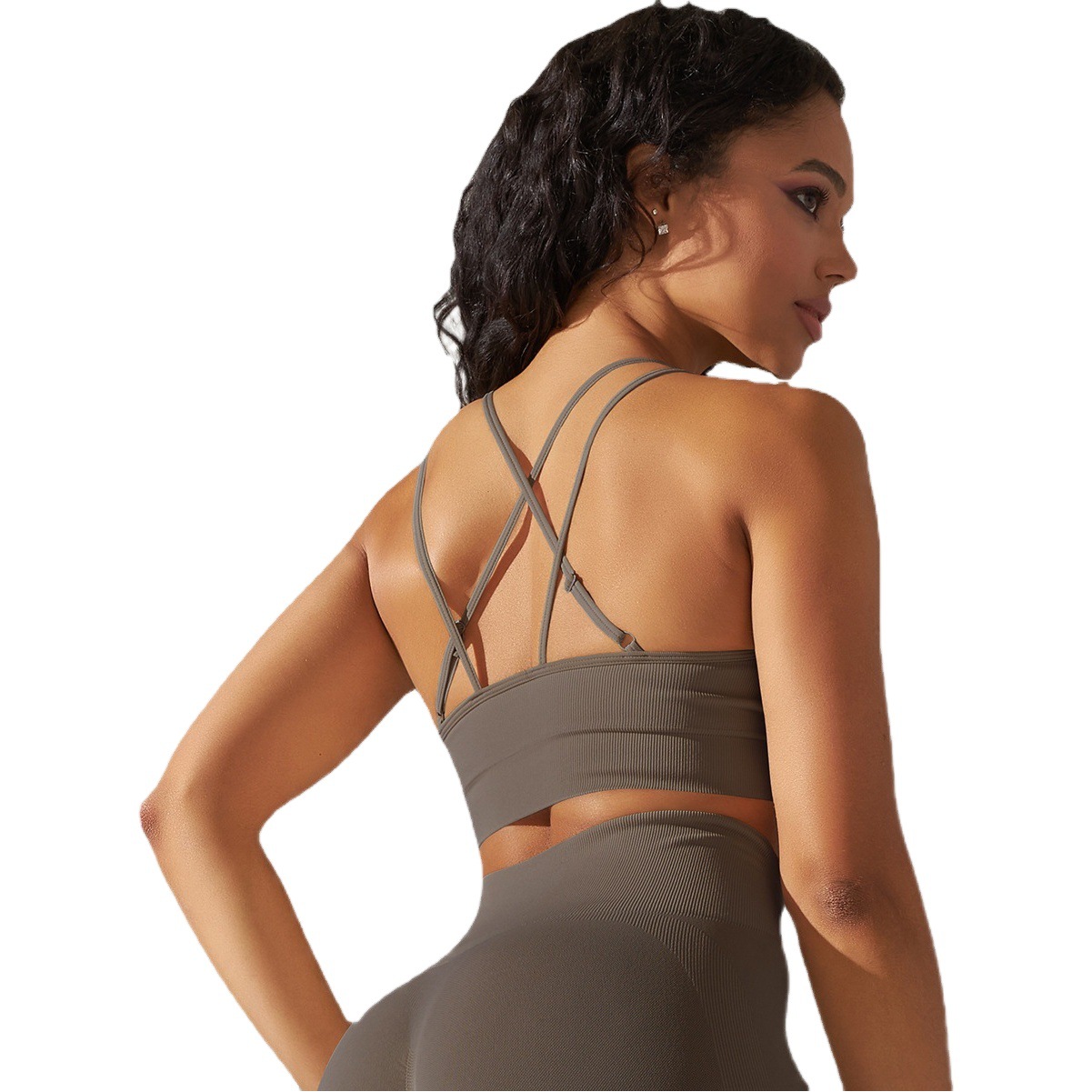 Europa y América transfronteriza de punto sin costuras color sólido belleza espalda transpirable Cruz deportes ropa interior running fitness yoga sujetador superior image 1