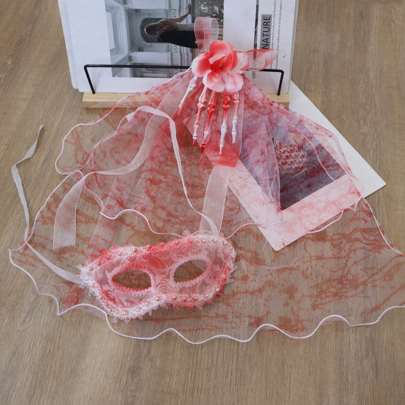 Halloween nueva máscara de mitad de cara baile de terror vestido de sangre clipes de pelo maquillaje accesorios de espectáculo