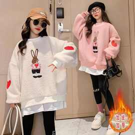 毛毛衣女童羊羔绒夹棉秋冬2025新款外套上衣洋气中大童女孩加厚